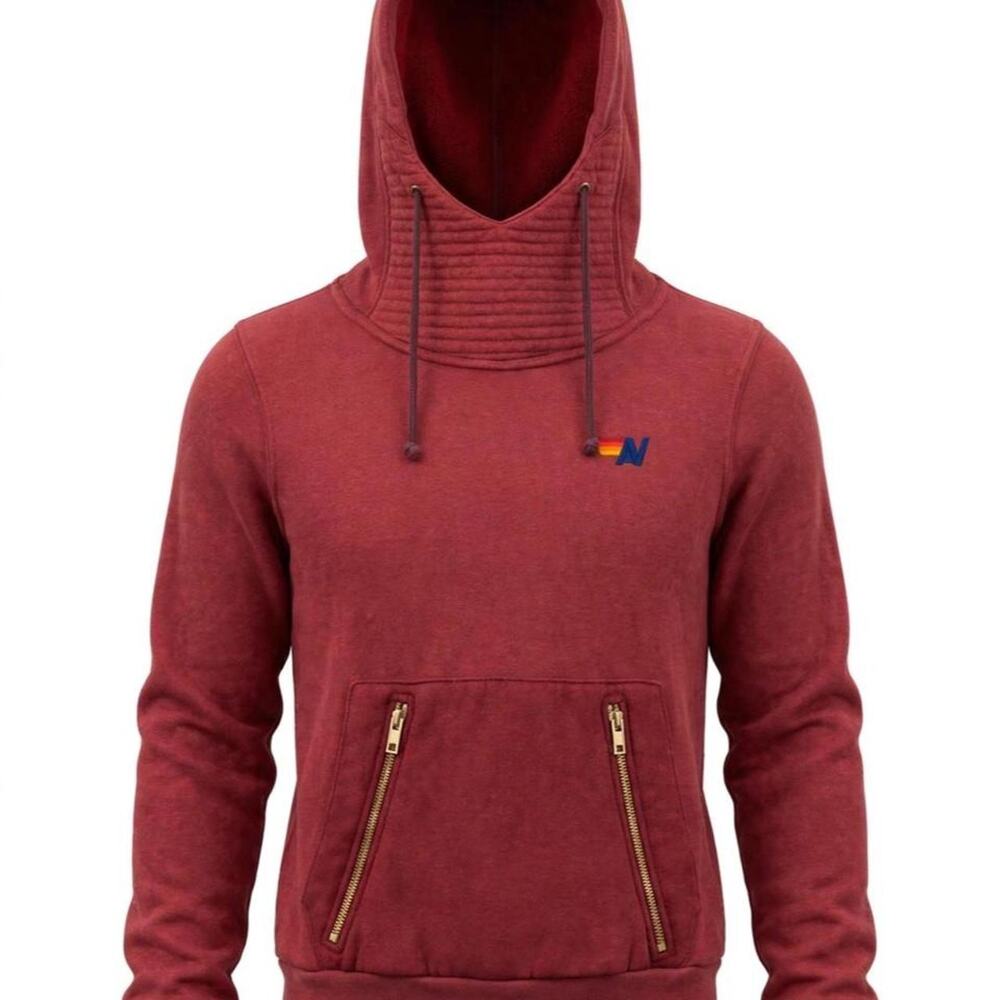 Aviator Nation Burgundy Hoodie with Gold Zipper Pockets Women's Size XS